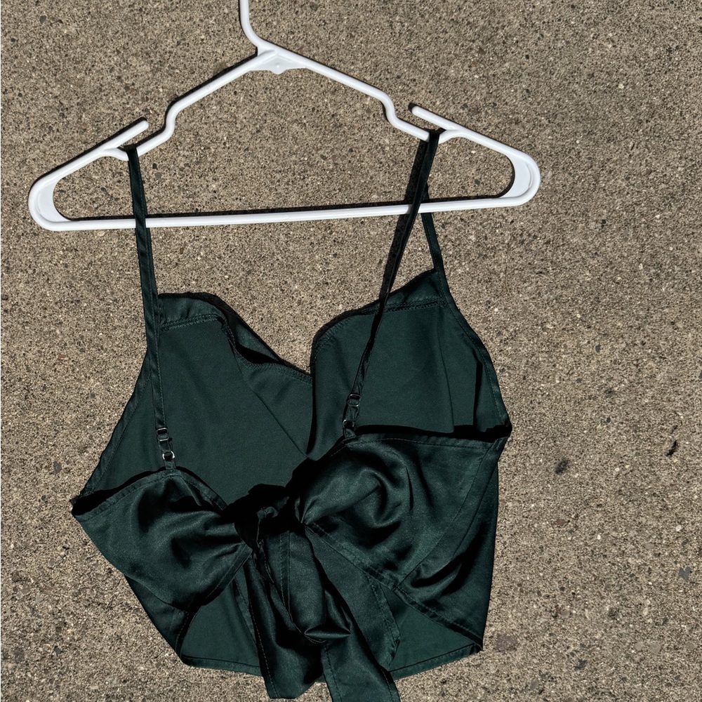 Green Satin Tie Top